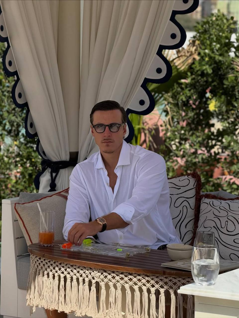 Arthur at a luxury cabana